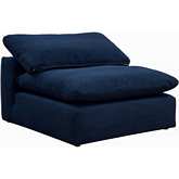 Comfy Puff Slipcovered Modular Sectional Armless Chair in Navy Blue Performance Fabric