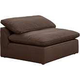 Comfy Puff Slipcovered Modular Sectional Armless Chair in Brown Performance Fabric