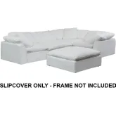 Puff Replacement Slipcover Only 5 Piece 132" L Shaped Sectional Sofa w/ Ottoman in White Fabric