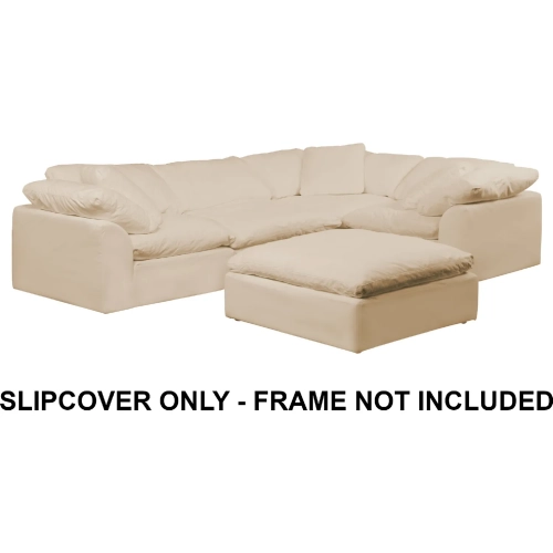 Puff Replacement Slipcover Only 5 Piece 132" L Shaped Sectional Sofa w/ Ottoman in Tan Fabric