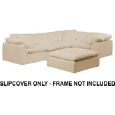 Puff Replacement Slipcover Only 5 Piece 132" L Shaped Sectional Sofa w/ Ottoman in Tan Fabric