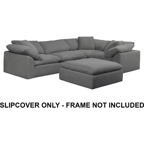 Puff Replacement Slipcover Only 5 Piece 132" L Shaped Sectional Sofa w/ Ottoman in Gray Fabric