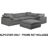 Puff Replacement Slipcover Only 5 Piece 132" L Shaped Sectional Sofa w/ Ottoman in Gray Fabric