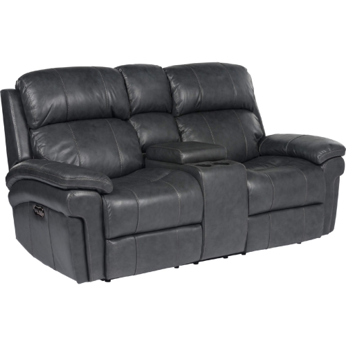 Luxe Leather Power Reclining Console Loveseat in Gray Leather