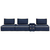 Pixie 4 Piece Modular Sectional Sofa with Bluetooth USB Console in Navy Blue & Cream Fabric