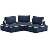 Pixie 3 Piece Modular Sectional Sofa in Navy Blue & Cream Fabric