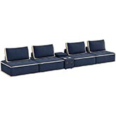 Pixie 5 Piece Modular Sectional Sofa with Bluetooth USB Console in Navy Blue & Cream Fabric