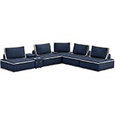 Pixie 6 Piece Modular Sectional Sofa with Bluetooth USB Console in Navy Blue & Cream Fabric