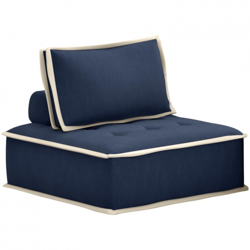 Pixie Modular Sectional Armless Chair in Navy Blue & Cream Fabric