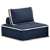 Pixie Modular Sectional Armless Chair in Navy Blue & Cream Fabric