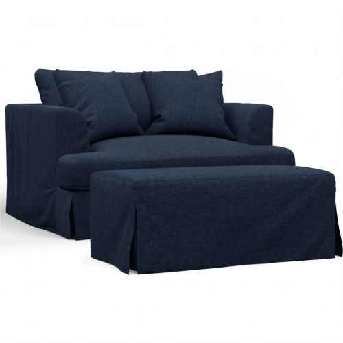 Newport Slipcover Only for Chair & A Half & Ottoman in Navy Blue Performance Fabric