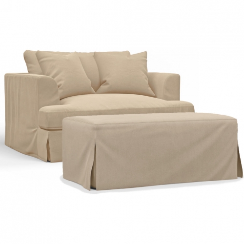 Newport Slipcover Only for Chair & A Half & Ottoman in Tan Performance Fabric