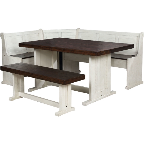 Sunny Dining Nook Table Set in Distressed Cream & Brown Wood