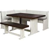 Sunny Dining Nook Table Set in Distressed Cream & Brown Wood