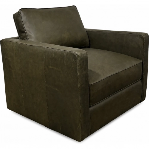 4040 Swivel Accent Chair in Olive Green Top Grain Leather