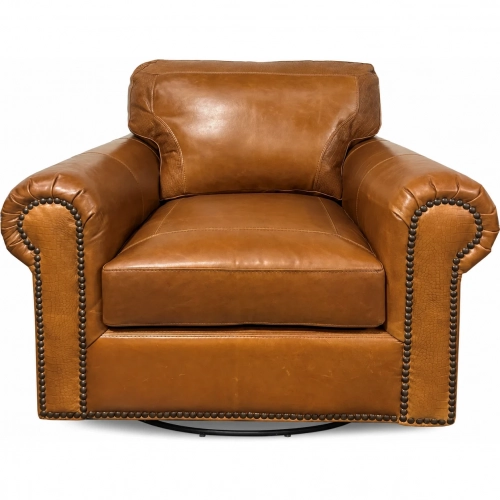 4950 Swivel Accent Chair in Saddle Brown with Croc Detail Top Grain Leather