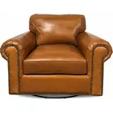 4950 Swivel Accent Chair in Saddle Brown with Croc Detail Top Grain Leather
