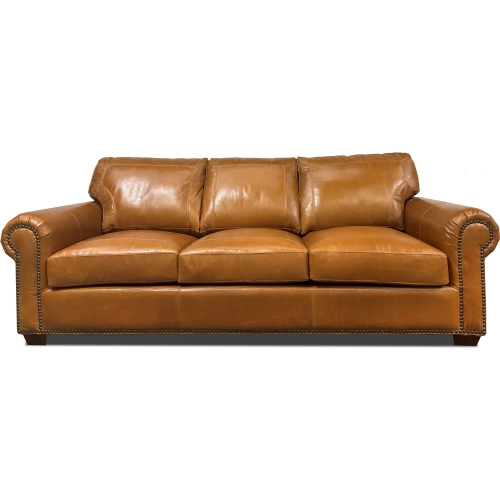 4950 Queen Sleeper Sofa in Saddle Brown with Croc Detail Top Grain Leather