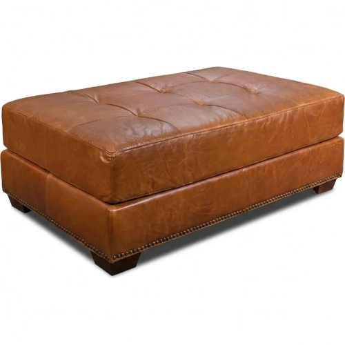 4950 Cocktail Ottoman in Saddle Brown with Croc Detail Top Grain Leather