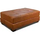 4950 Cocktail Ottoman in Saddle Brown with Croc Detail Top Grain Leather