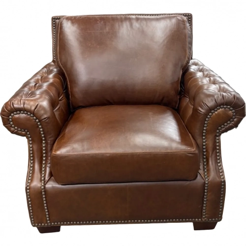7655 Accent Chair in Polo Brown Top Grain Leather with Nailhead Trim