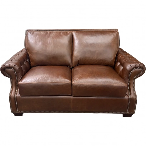 7655 Loveseat in Polo Brown Top Grain Leather with Nailhead Trim