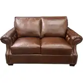 7655 Loveseat in Polo Brown Top Grain Leather with Nailhead Trim