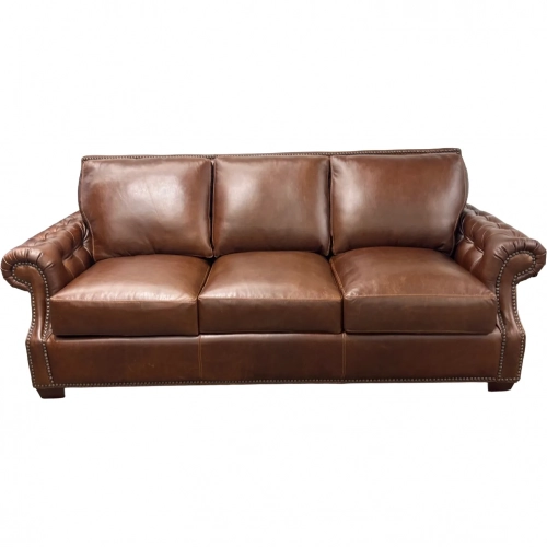 7655 Sofa in Polo Brown Top Grain Leather with Nailhead Trim