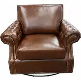 7655 Swivel Accent Chair in Polo Brown Top Grain Leather with Nailhead Trim