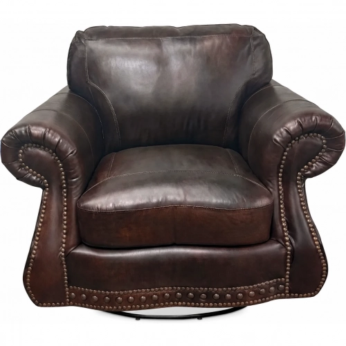8755 Swivel Accent Chair in Chesterfield Cowboy Brown Top Grain Leather