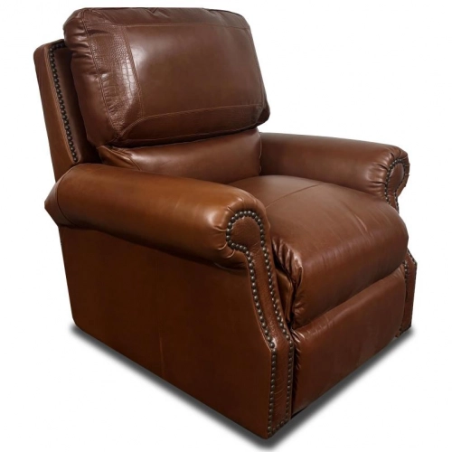9055 Power Recliner in Brandy Brown with Pattern Top Grain Leather
