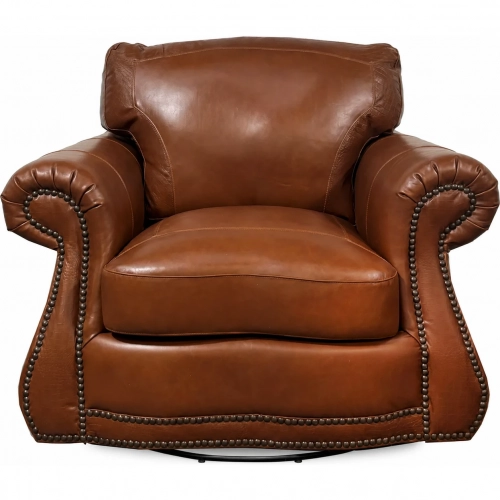 9055 Swivel Accent Chair in Brandy Brown with Pattern Top Grain Leather