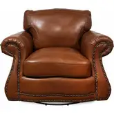 9055 Swivel Accent Chair in Brandy Brown with Pattern Top Grain Leather