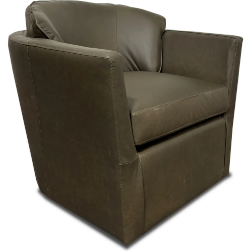 9946 Swivel Accent Chair in Olive Green Top Grain Leather