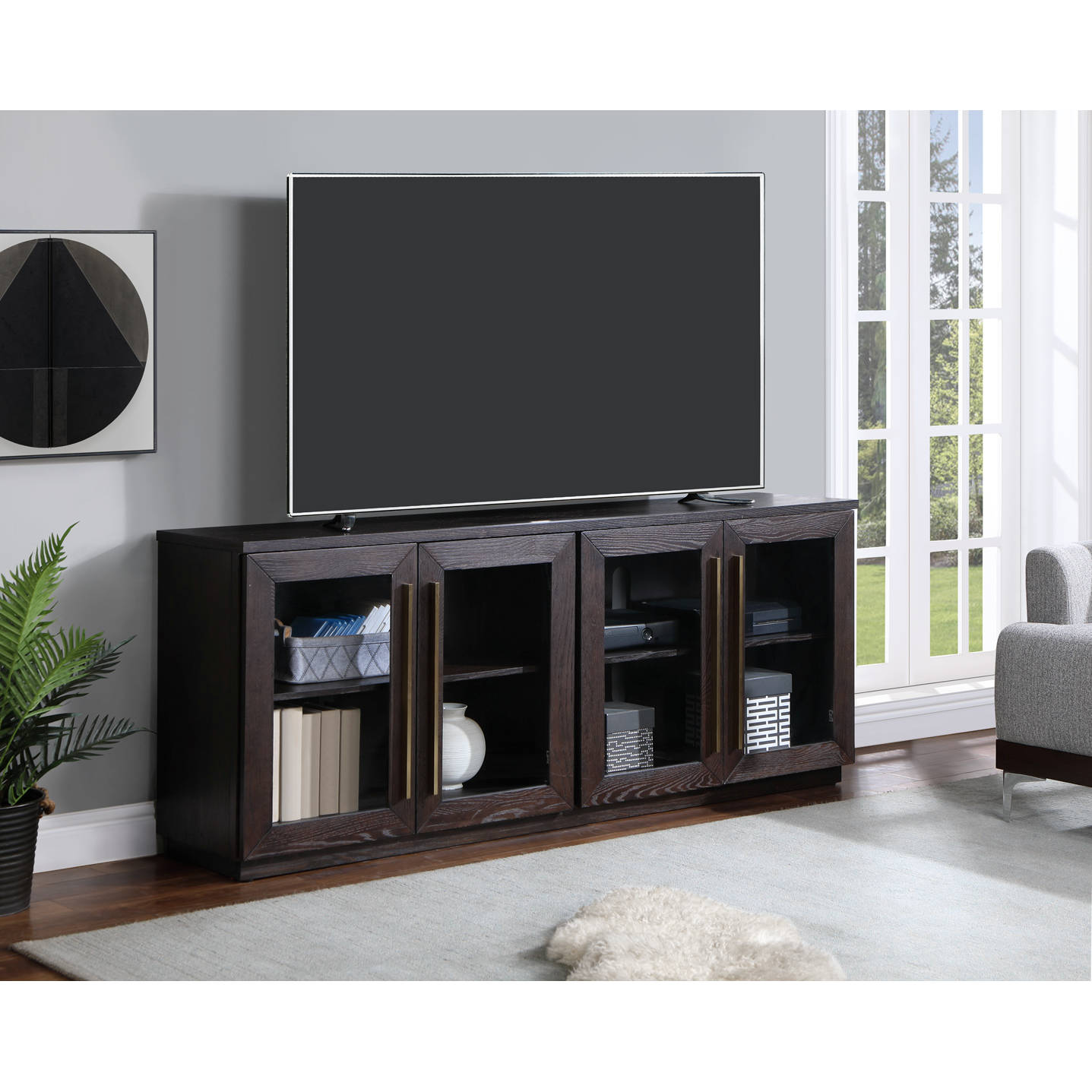Vilo VH9945 Elevange 70" TV Stand in Sand Blasted Brown Wood & Glass