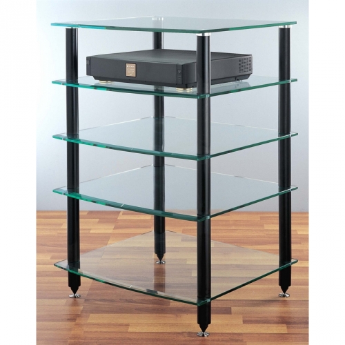 AGR Series 5 Shelf Audio Rack in Black or Silver with Tempered Glass