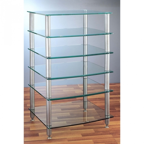AGR Series 6 Shelf Audio Rack in Black or Silver with Tempered Glass