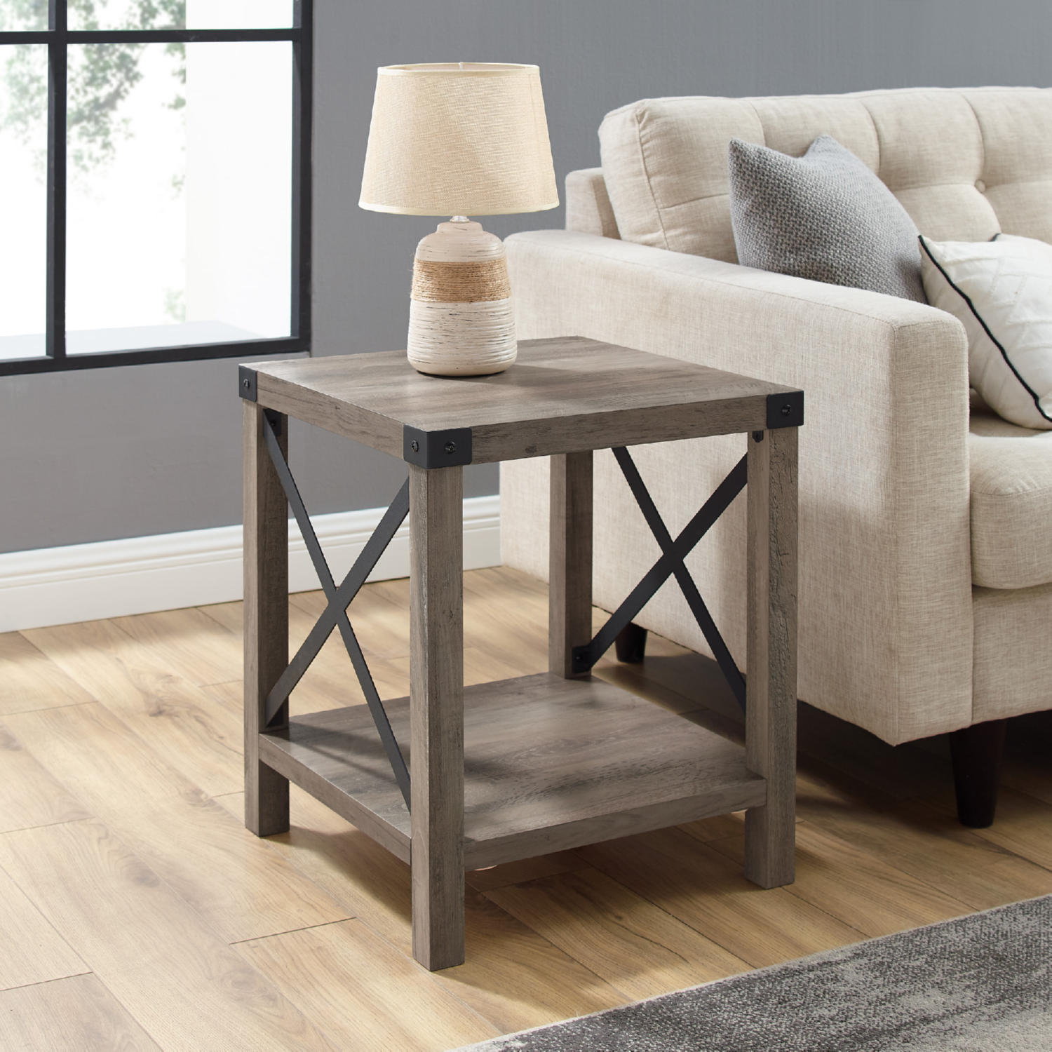 Walker Edison AF18MXSTGW Rustic Wood Side Table in Grey Wash