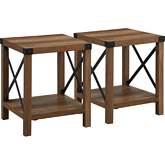 Rustic Metal X Side Table with Shelf in Rustic Oak Finish (Set of 2)