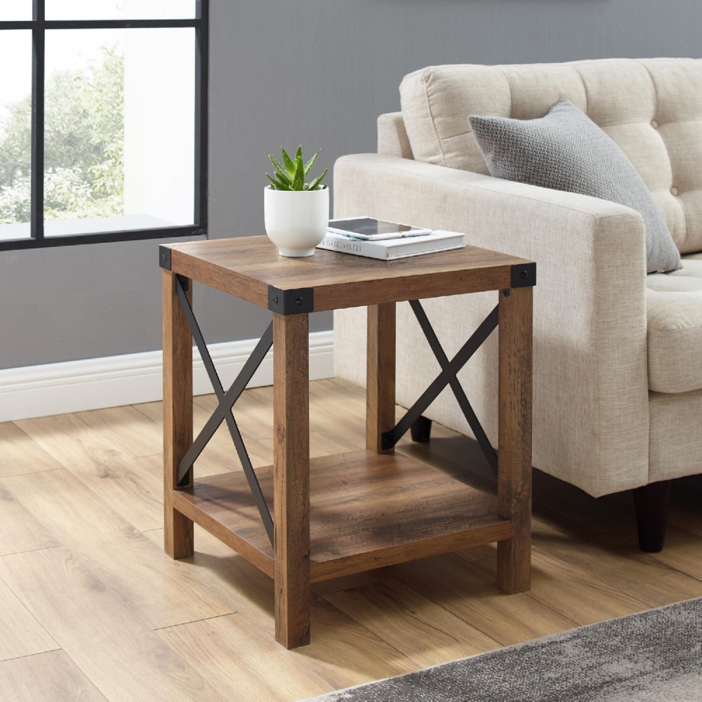 Walker Edison AF18MXSTRO Rustic Wood Side Table in Rustic Oak