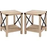 Rustic Metal X Side Table with Shelf in White Oak Finish (Set of 2)