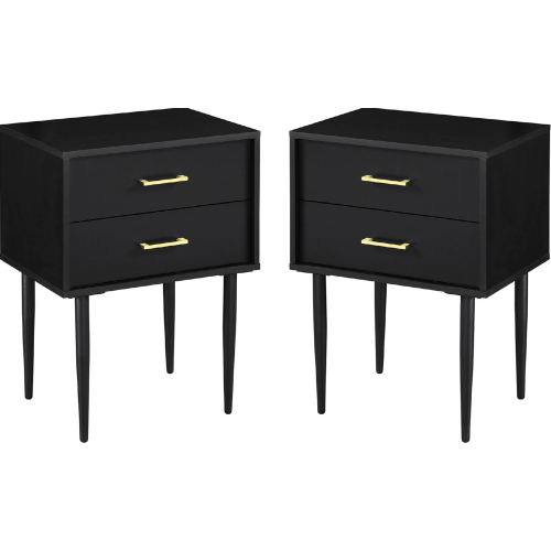 Olivia Two Drawer Nightstand in Black Finish (Set of 2)