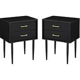 Olivia Two Drawer Nightstand in Black Finish (Set of 2)