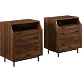22" Curved Open Top 2 Drawer Nightstand with USB in Dark Walnut Finish