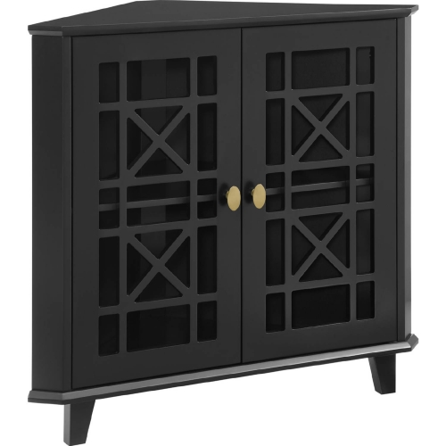 Gwen Fretwork Corner Accent Cabinet in Black Finish