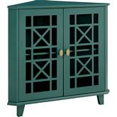 Gwen Fretwork Corner Accent Cabinet in Dark Teal Finish