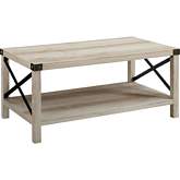 Rustic Wood Coffee Table in White Oak Finish & Bronze