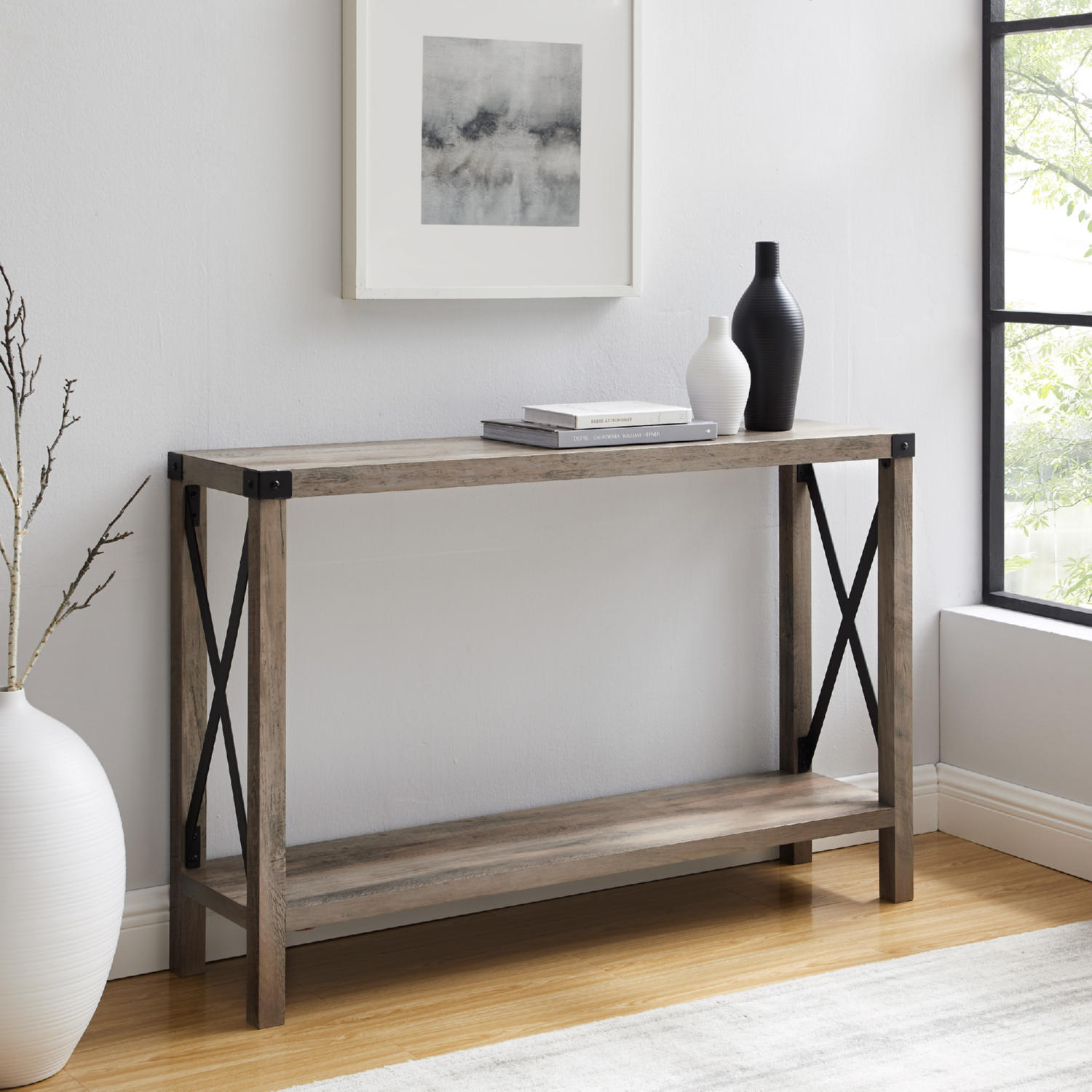 Walker Edison AF46MXETGW 46" Rustic Farmhouse Entryway Console Table in ...