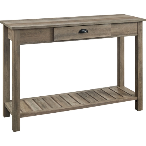 48" Country Style Entry Console Table in Gray Wash with Slatted Shelf