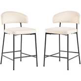 Alexis Curved Back Counter Stool in Ivory Chenille Fabric (Set of 2)